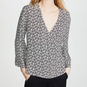 A.L.C. Ray black and white floral silk wrap bell sleeve top size 4